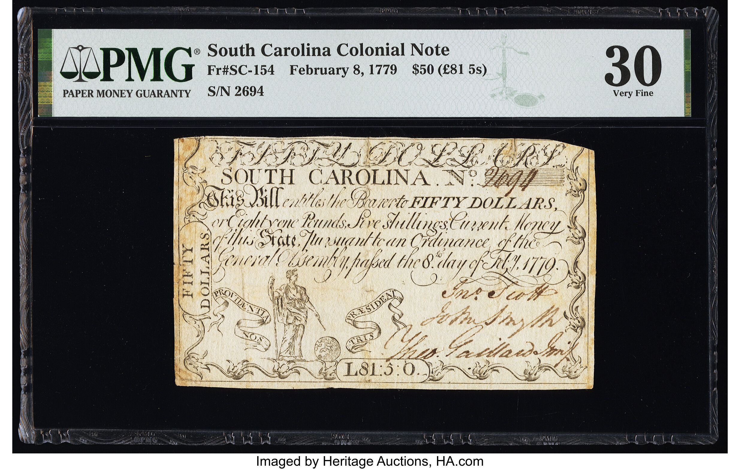 image for: South Carolina February 8, 1779 $50 PMG Very Fine 30....
