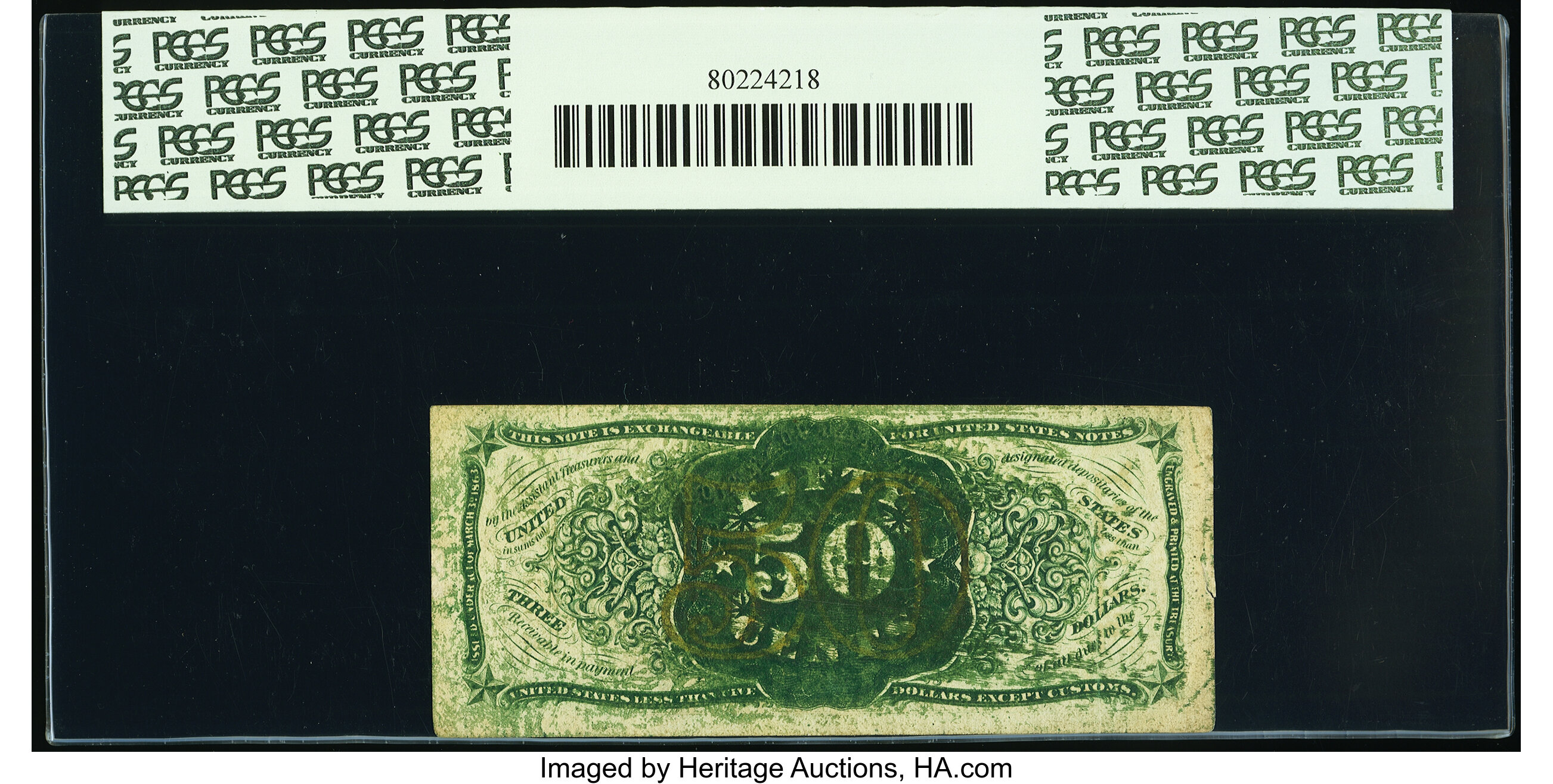 image for: Press Bed Ink Smear Error Fr. 1341 50¢ Third Issue Spinner Type II PCGS Extremely Fine 45....
