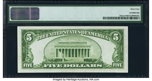 image for: Fr. 1651* $5 1934A Mule Silver Certificate Star. PMG Choice Uncirculated 64....