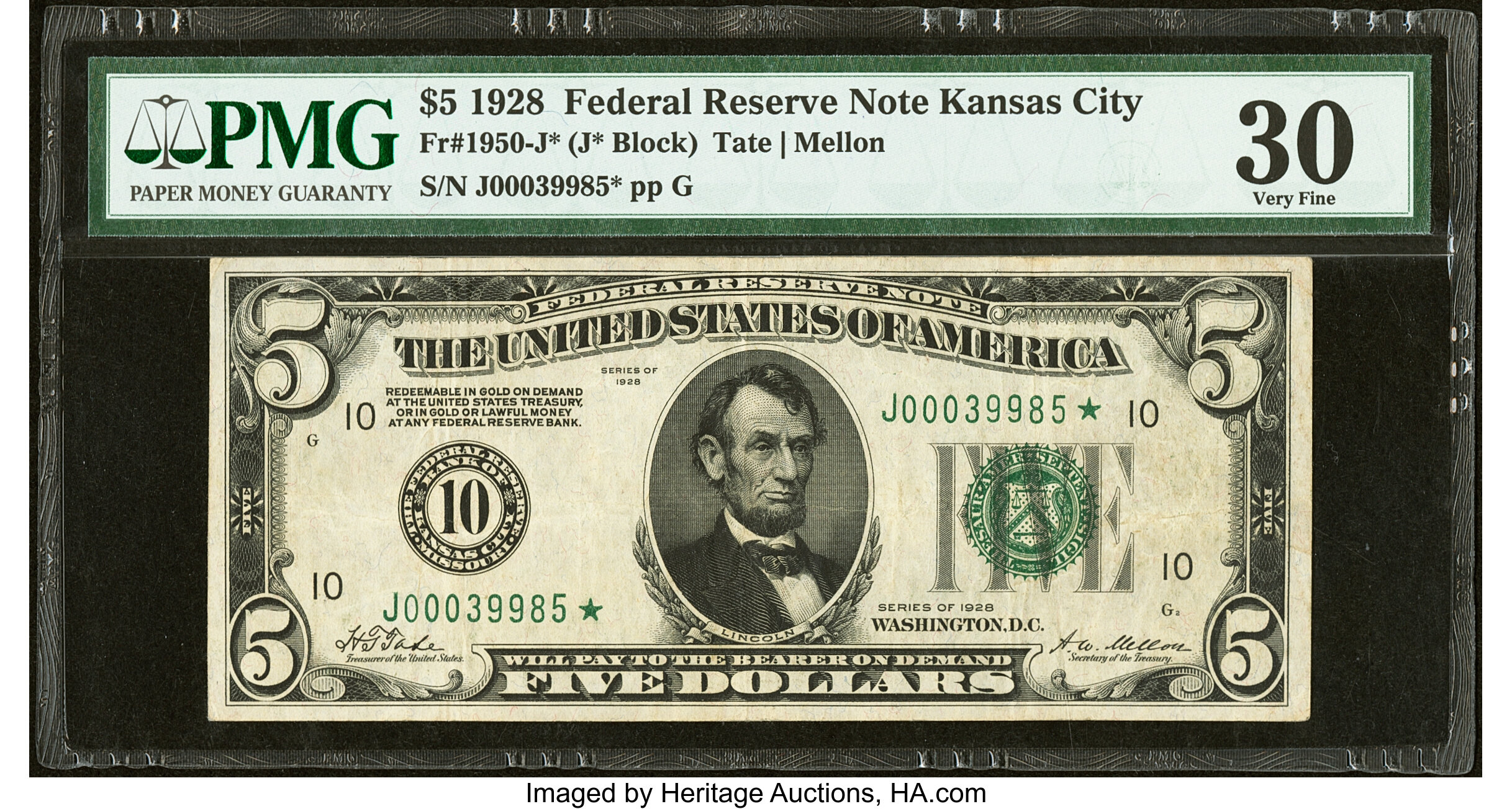 image for: Fr. 1950-J* $5 1928 Federal Reserve Star Note. PMG Very Fine 30....