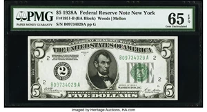 image for: Fr. 1951-B $5 1928A Federal Reserve Note. PMG Gem Uncirculated 65 EPQ....