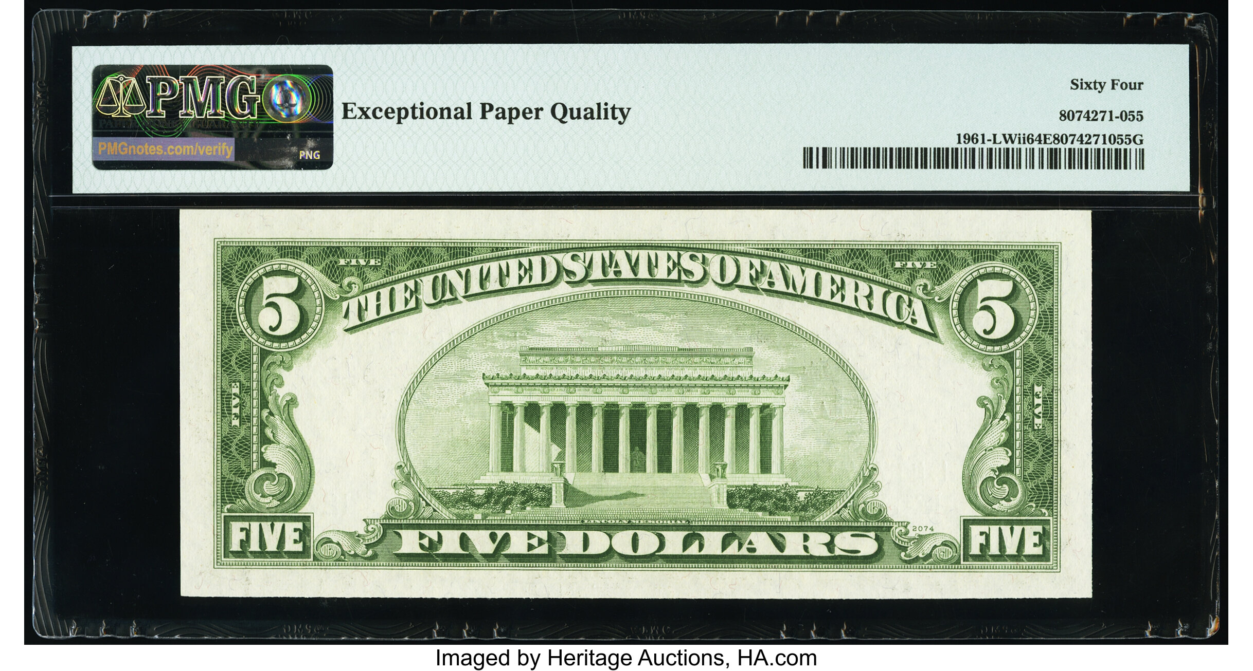image for: Fr. 1961-L $5 1950 Wide II Federal Reserve Note. PMG Choice Uncirculated 64 EPQ....