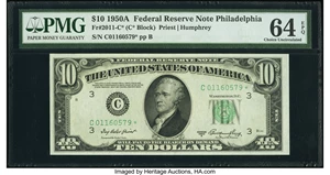 image for: Fr. 2011-C* $10 1950A Federal Reserve Note. PMG Choice Uncirculated 64 EPQ....