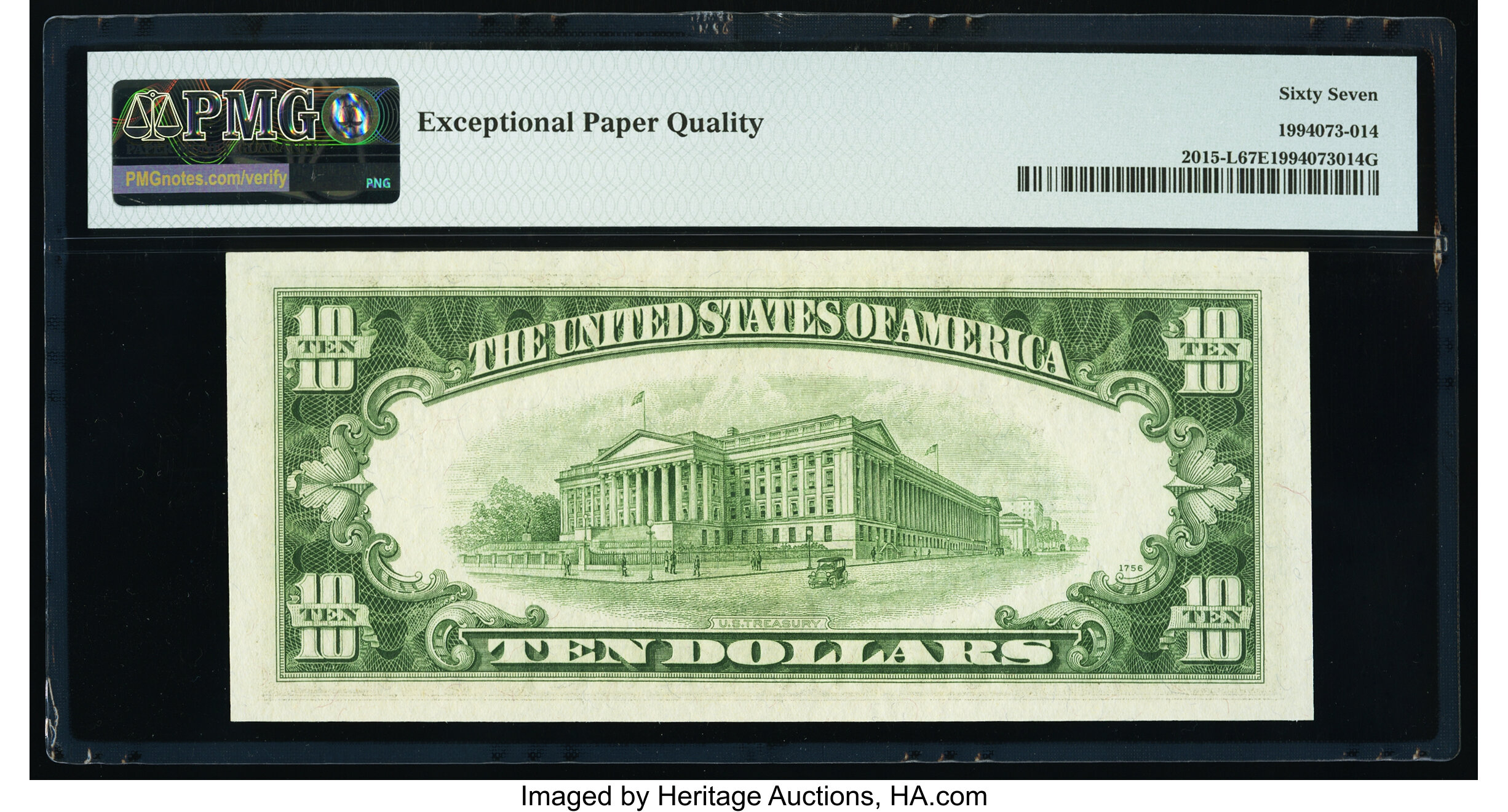 image for: Fr. 2015-L $10 1950E Federal Reserve Note. PMG Superb Gem Unc 67 EPQ....