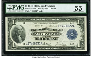 image for: Fr. 745 $1 1918 Federal Reserve Bank Note PMG About Uncirculated 55....