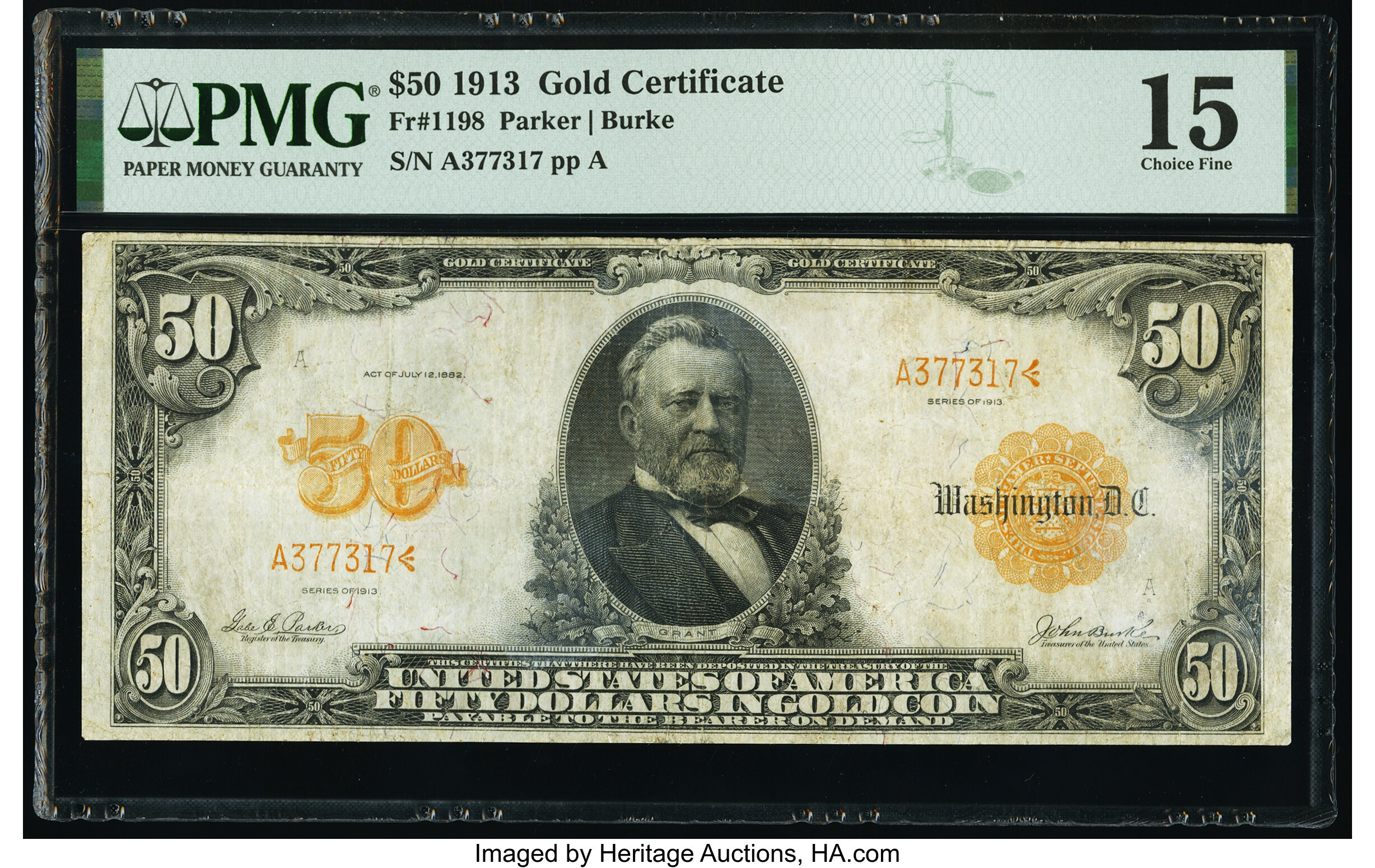 image for: Fr. 1198 $50 1913 Gold Certificate PMG Choice Fine 15....