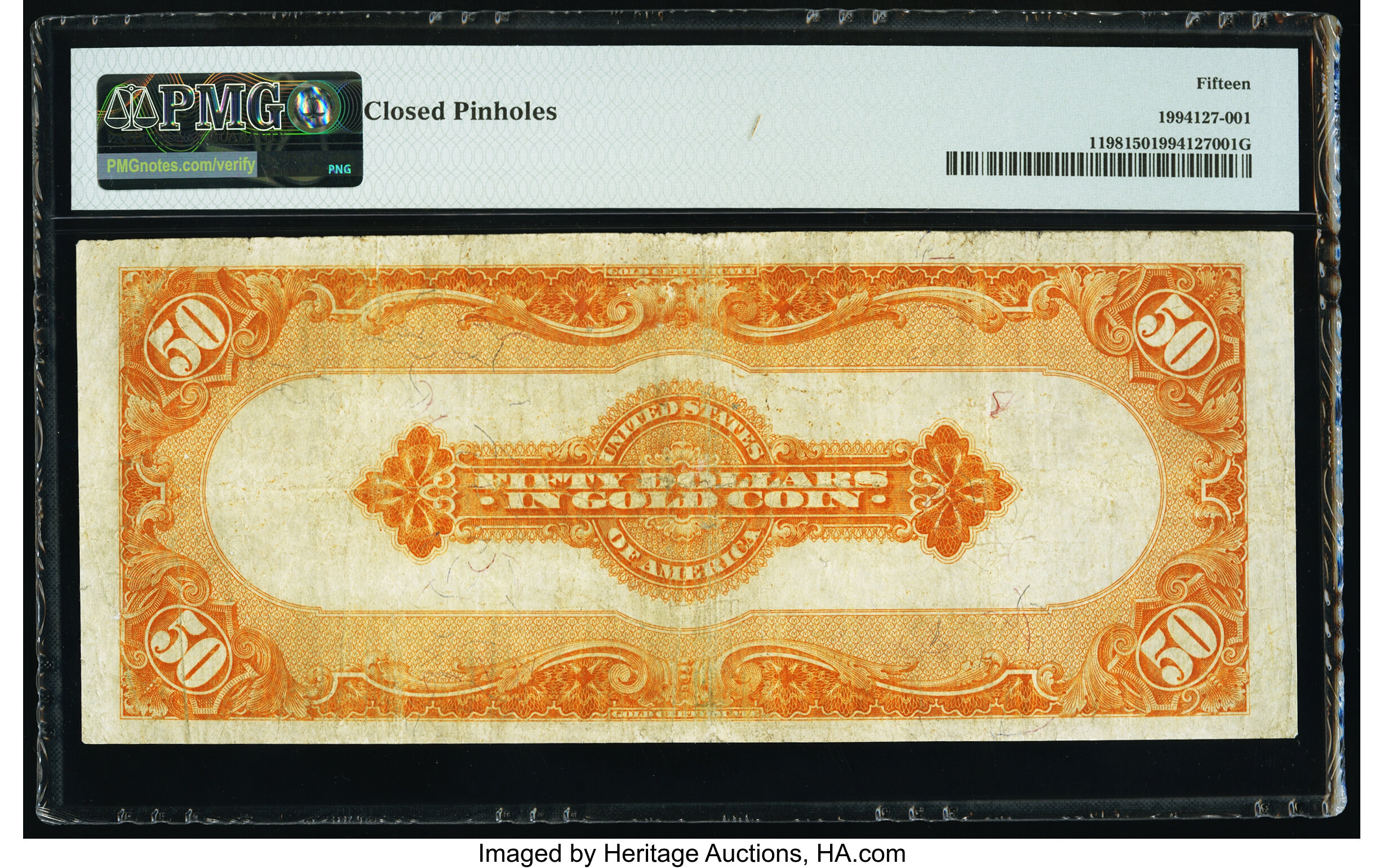 image for: Fr. 1198 $50 1913 Gold Certificate PMG Choice Fine 15....