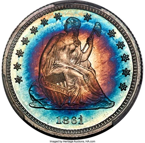 image for: 1861 25C PR68 Cameo PCGS. CAC. Briggs 7-E....