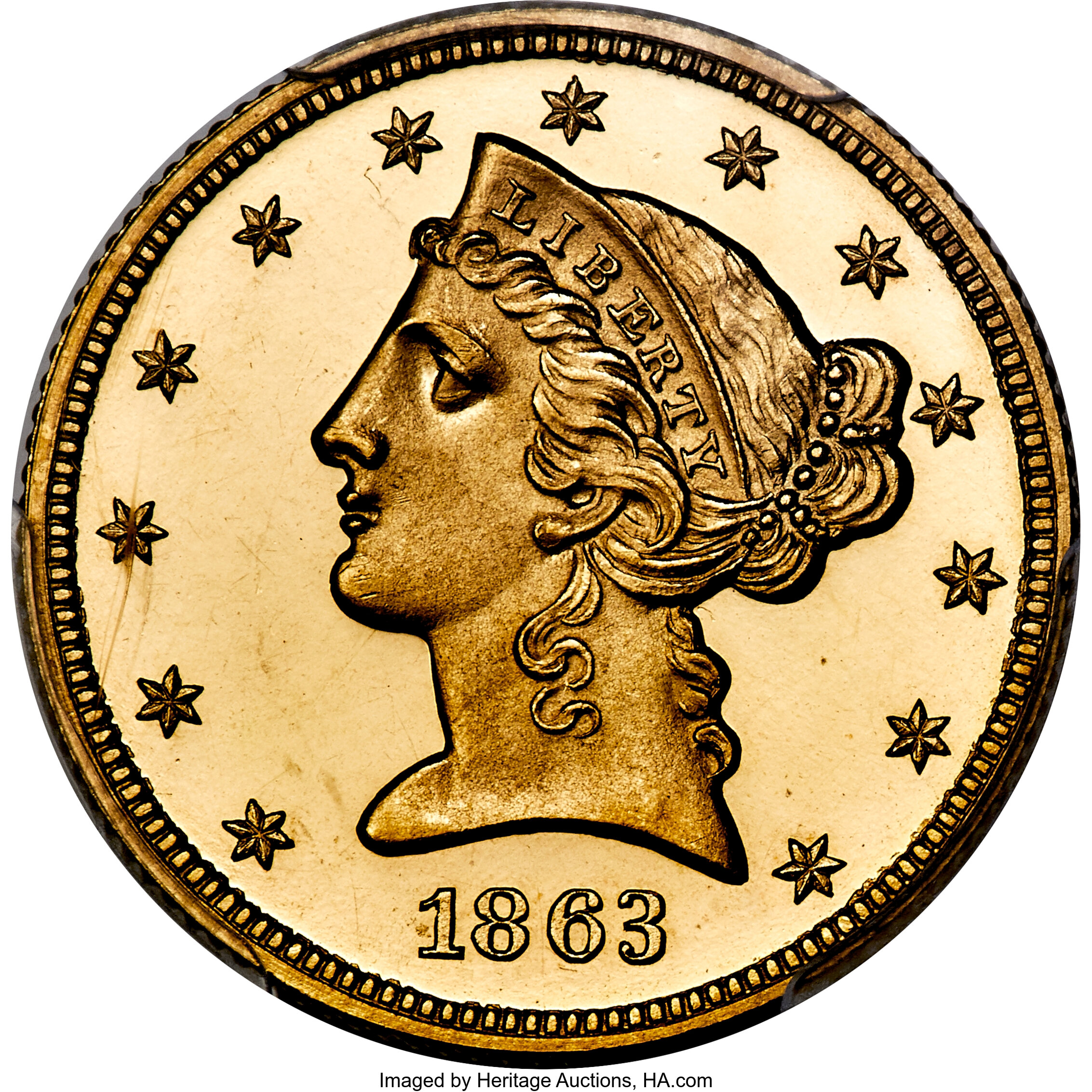 image for: 1863 $5 PR65+ Deep Cameo PCGS. CAC. JD-1, High R.6....