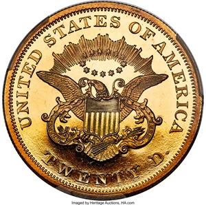 image for: 1863 $20 PR65+ Cameo PCGS. CAC. JD-1, Low R.7....
