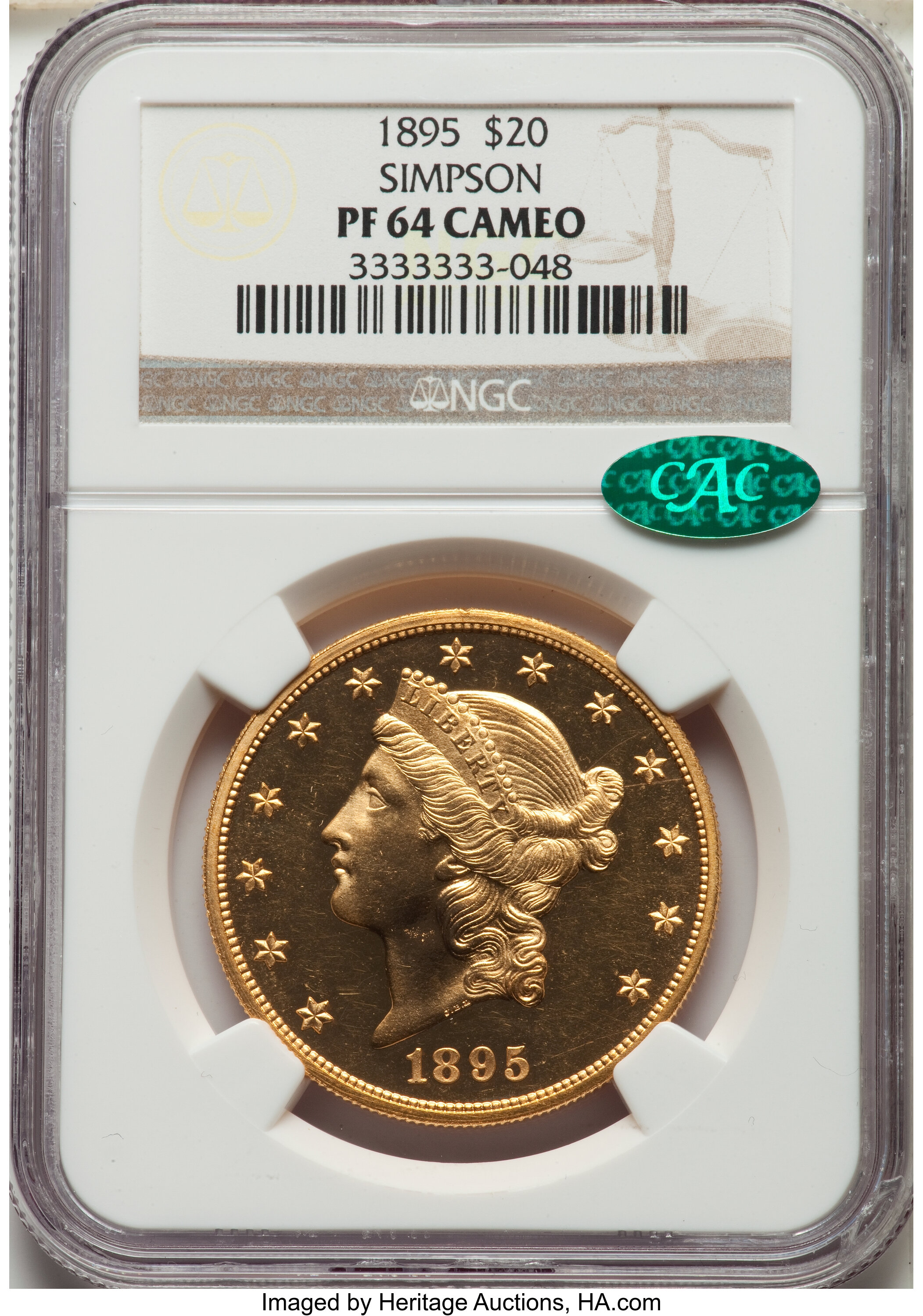 image for: 1895 $20 PR64 Cameo NGC. CAC. JD-1, R.6....