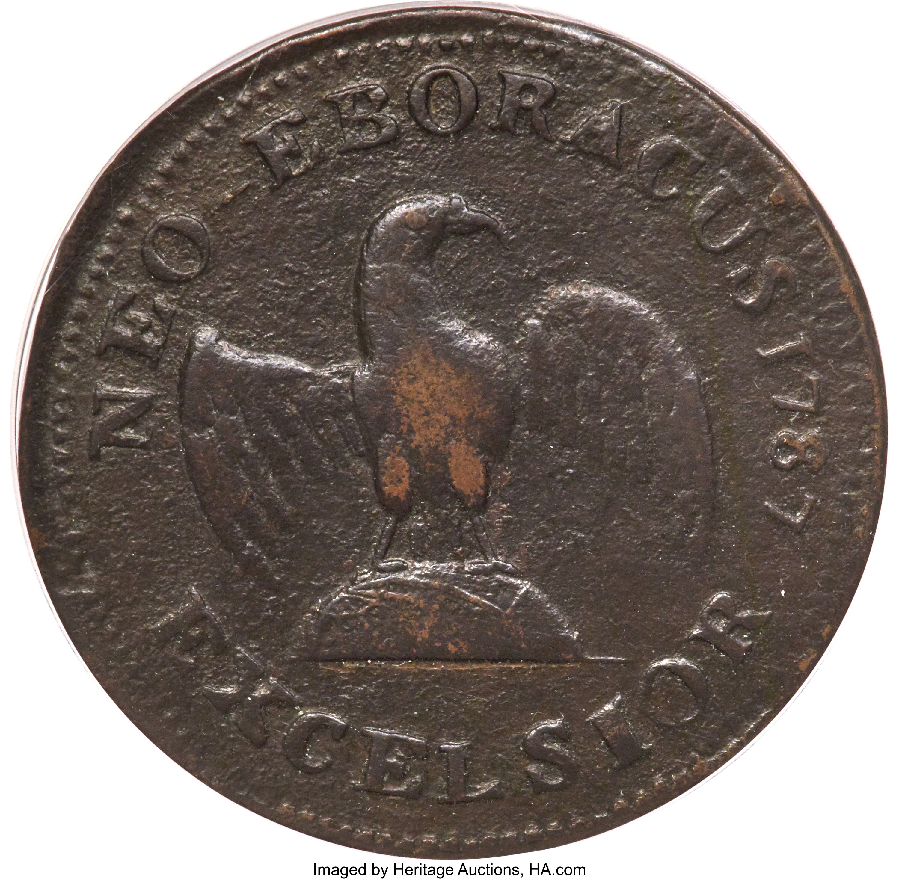 image for: 1787 New York Excelsior Copper, Indian and Eagle on Globe, NCS. VF Details. W-5800, Low R.7....