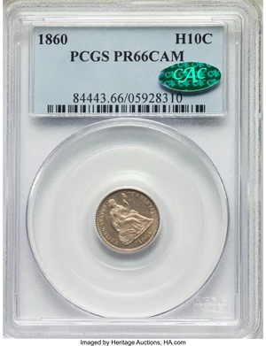 image for: 1860 H10C PR66 Cameo PCGS. CAC....