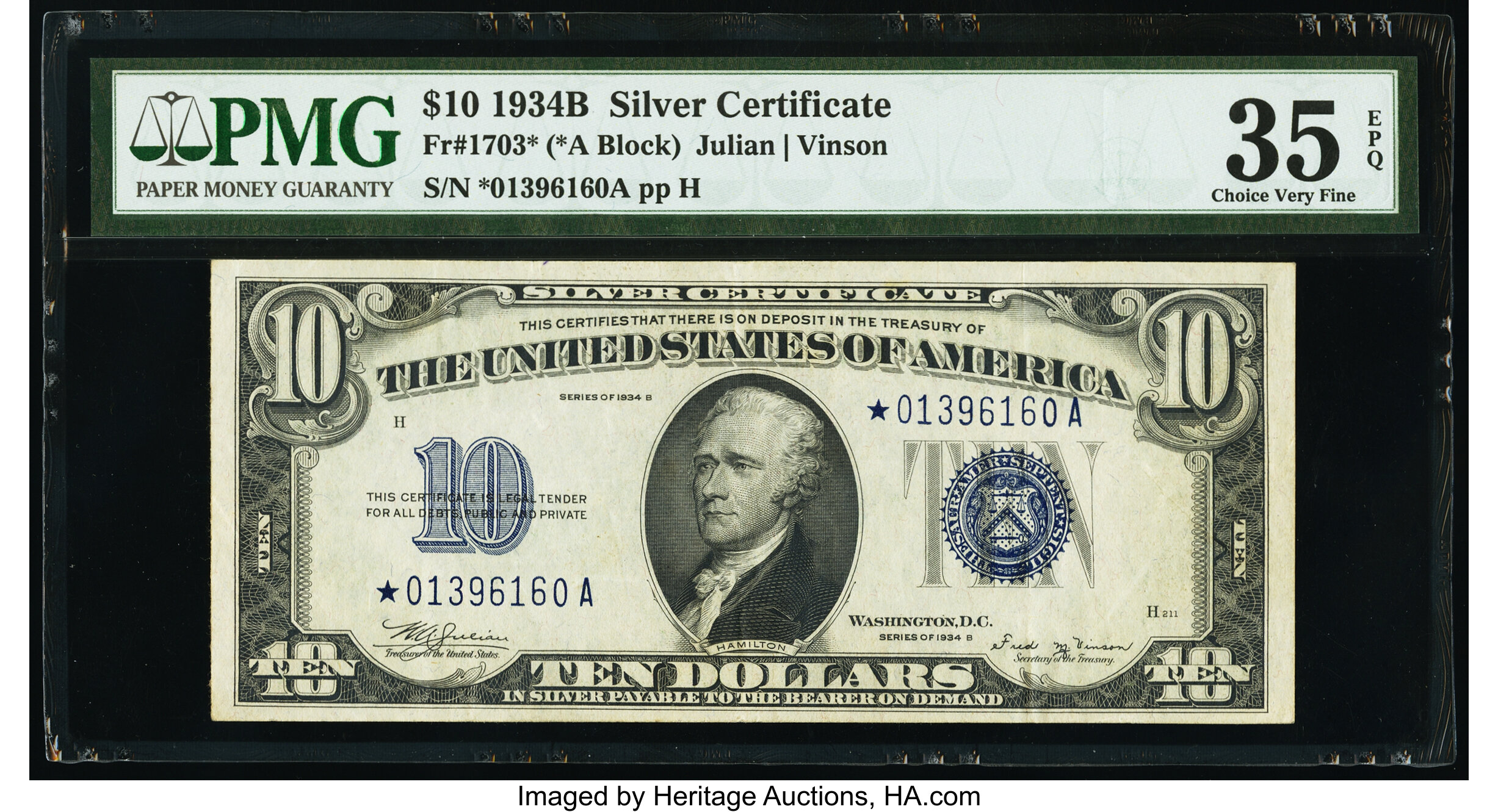 image for: Fr. 1703* $10 1934B Silver Certificate Star. PMG Choice Very Fine 35 EPQ....