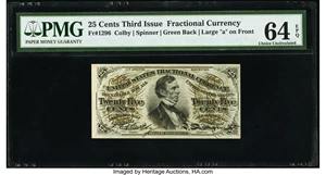 image for: Fr. 1296 25¢ Third Issue PMG Choice Uncirculated 64 EPQ....