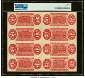 image for: Fr. 1347 (6)-1350 (2) 50¢ Third Issue Justice Uncut Block of Eight PMG About Uncirculated 55....