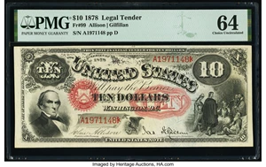 image for: Fr. 99 $10 1878 Legal Tender PMG Choice Uncirculated 64....