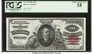 image for: Fr. 320 $20 1891 Silver Certificate PCGS Choice About New 58....