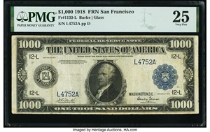 image for: Fr. 1133-L $1,000 1918 Federal Reserve Note PMG Very Fine 25....