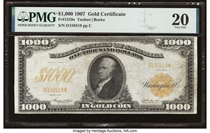 image for: Fr. 1219e $1,000 1907 Gold Certificate PMG Very Fine 20....