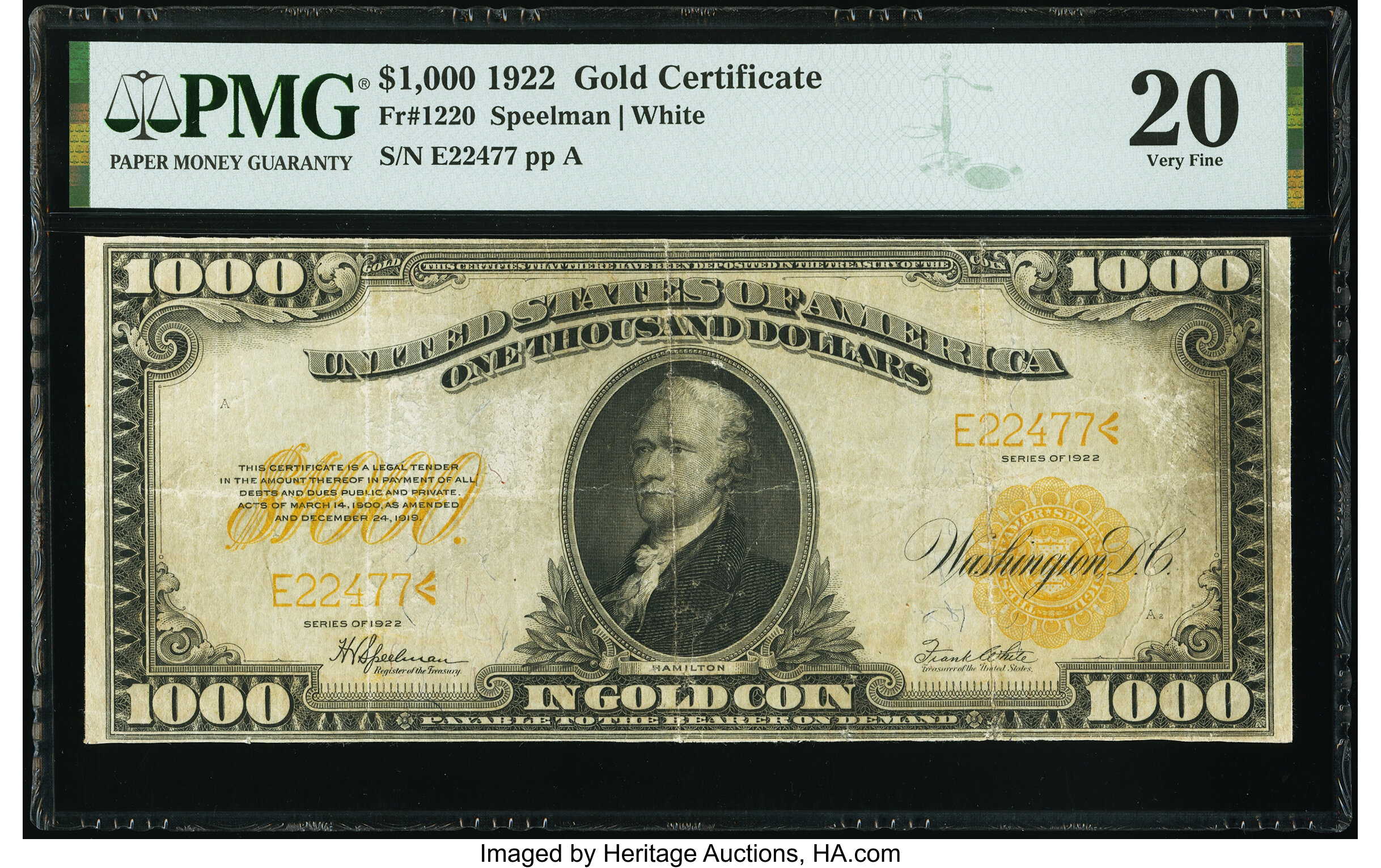 image for: Fr. 1220 $1,000 1922 Gold Certificate PMG Very Fine 20....