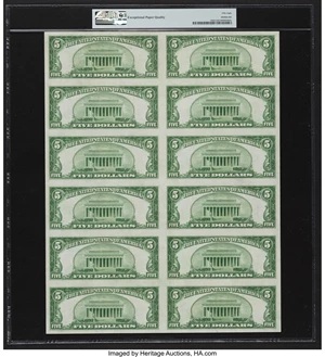 image for: Fr. 1950-C $5 1928 Federal Reserve Notes. Uncut Sheet of 12. PMG Choice About Unc 58 EPQ....