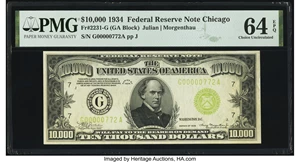 image for: Fr. 2231-G $10,000 1934 Federal Reserve Note. PMG Choice Uncirculated 64 EPQ....