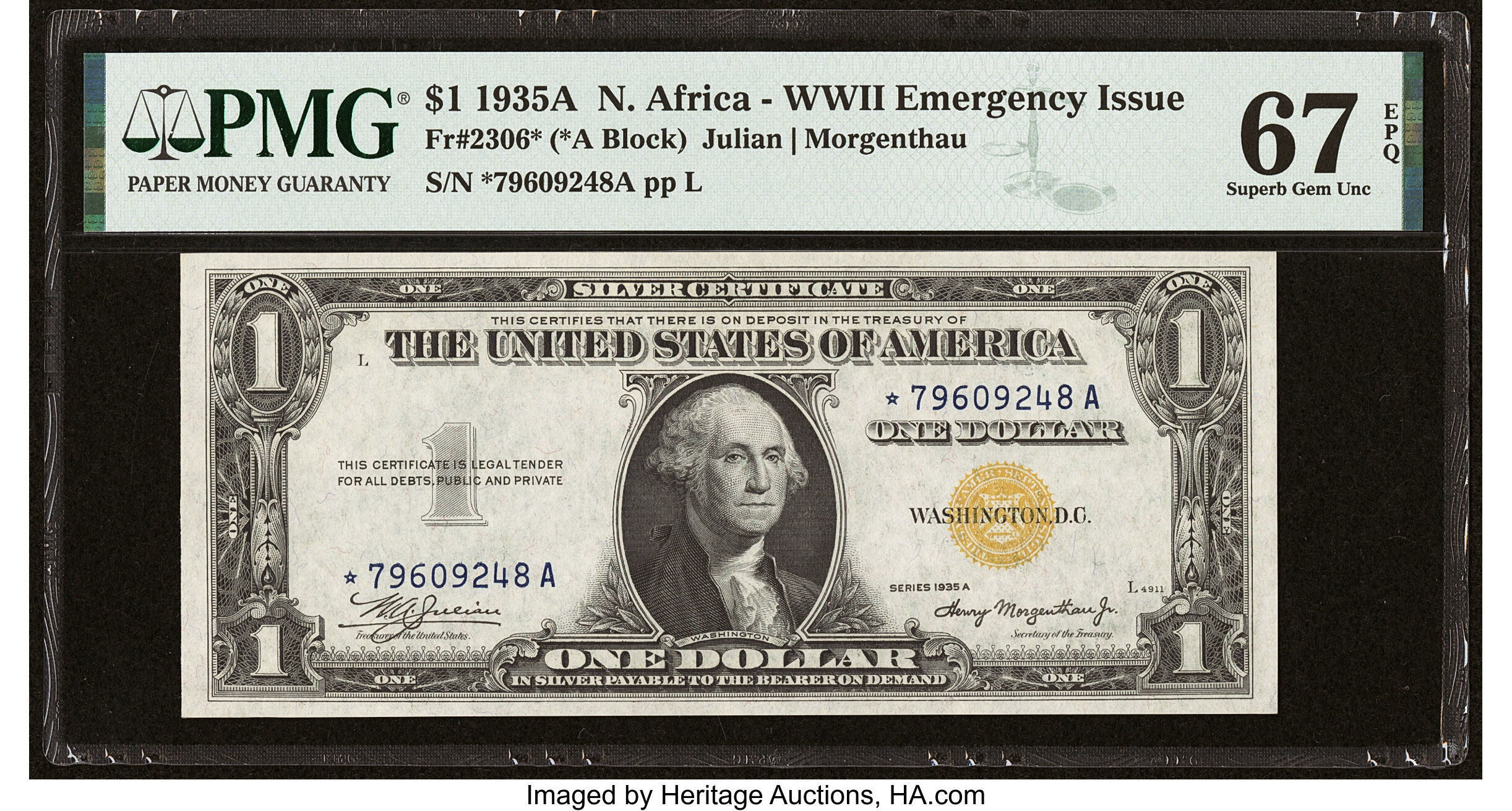 image for: Fr. 2306* $1 1935A North Africa Silver Certificate Star. PMG Superb Gem Unc 67 EPQ....