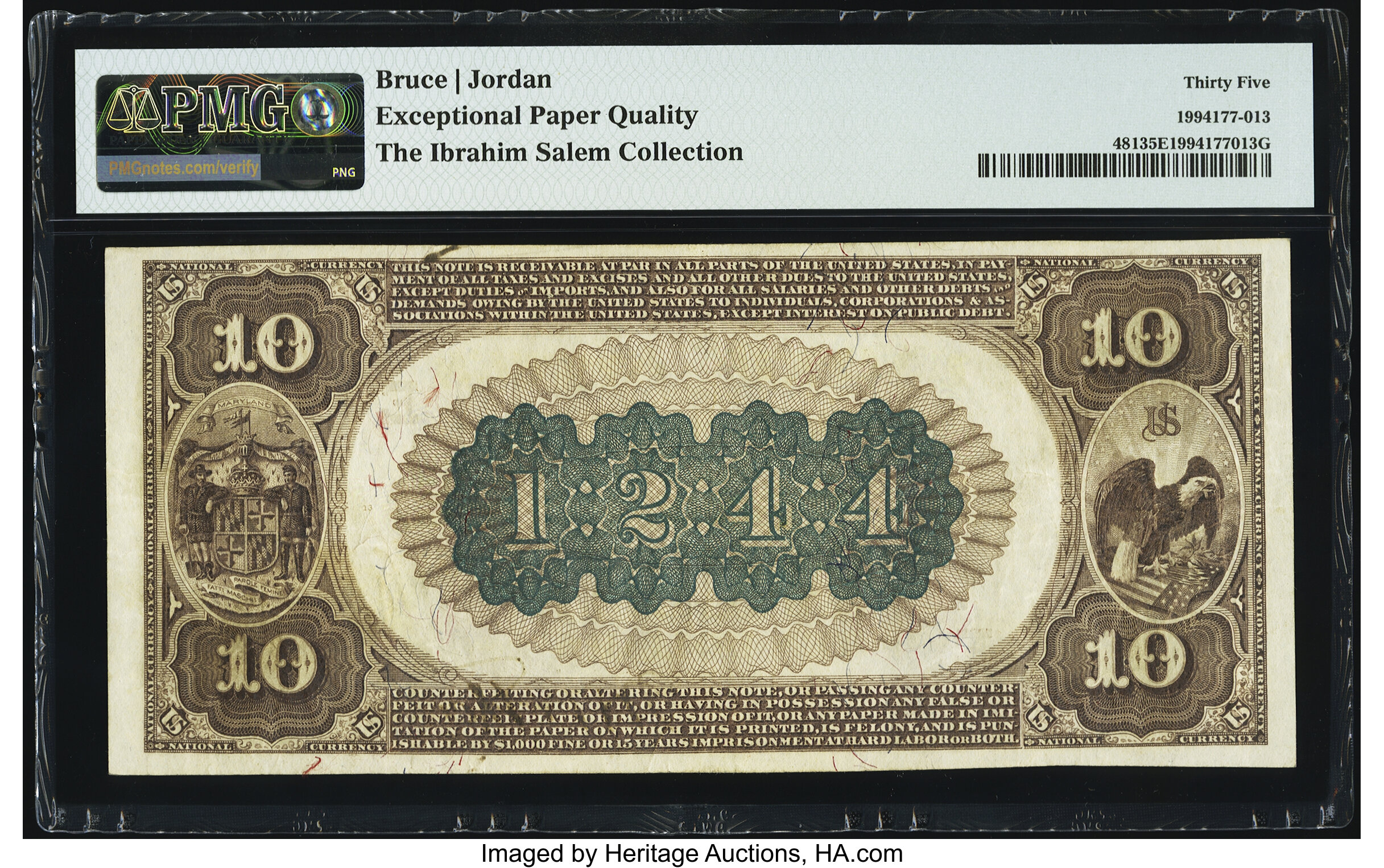 image for: Annapolis, MD - $10 1882 Brown Back Fr. 481 The Farmers National Bank Ch. # (E)1244 PMG Choice Very Fine 35 EPQ....