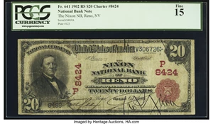 image for: Reno, NV - $20 1902 Red Seal Fr. 641 The Nixon National Bank Ch. # (P)8424 PCGS Fine 15....