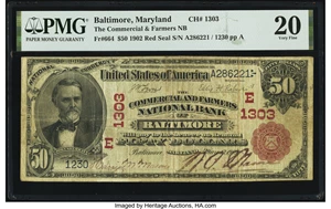 image for: Baltimore, MD - $50 1902 Red Seal Fr. 664 The Commercial & Farmers National Bank Ch. # (E)1303 PMG Very Fine 20....