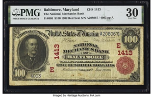 image for: Baltimore, MD - $100 1902 Red Seal Fr. 686 The National Mechanics Bank Ch. # (E)1413 PMG Very Fine 30....
