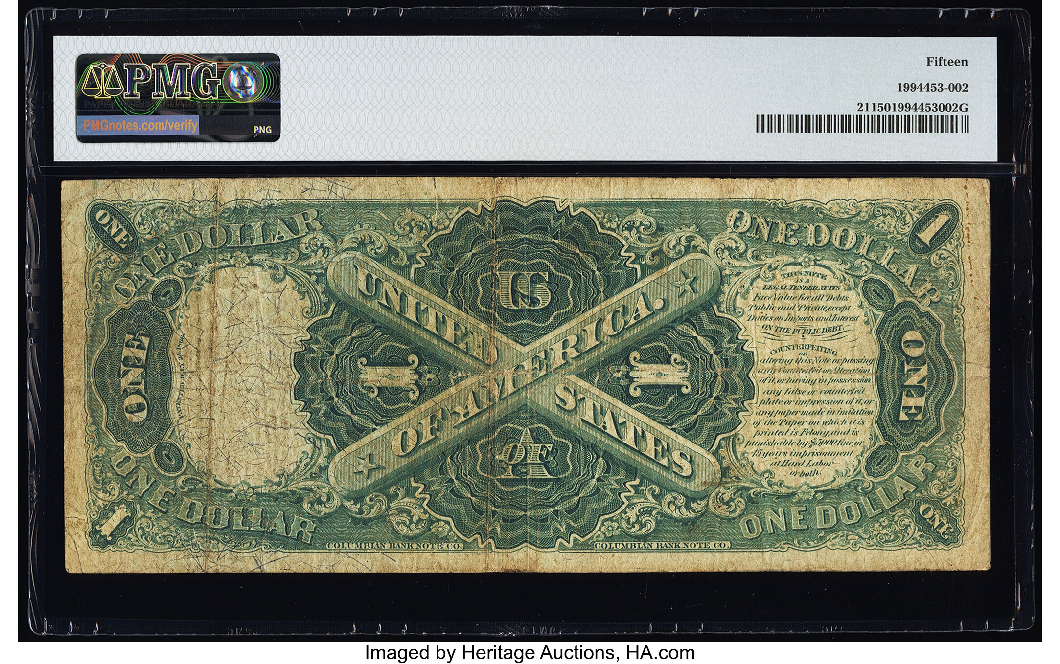 image for: Fr. 21 $1 1875 Legal Tender PMG Choice Fine 15....