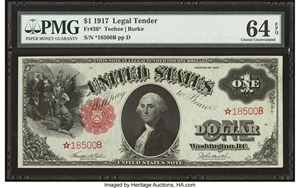 image for: Fr. 36* $1 1917 Legal Tender Star PMG Choice Uncirculated 64 EPQ....