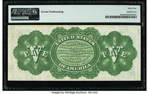 image for: Fr. 63a $5 1863 Legal Tender PMG Choice Uncirculated 64....