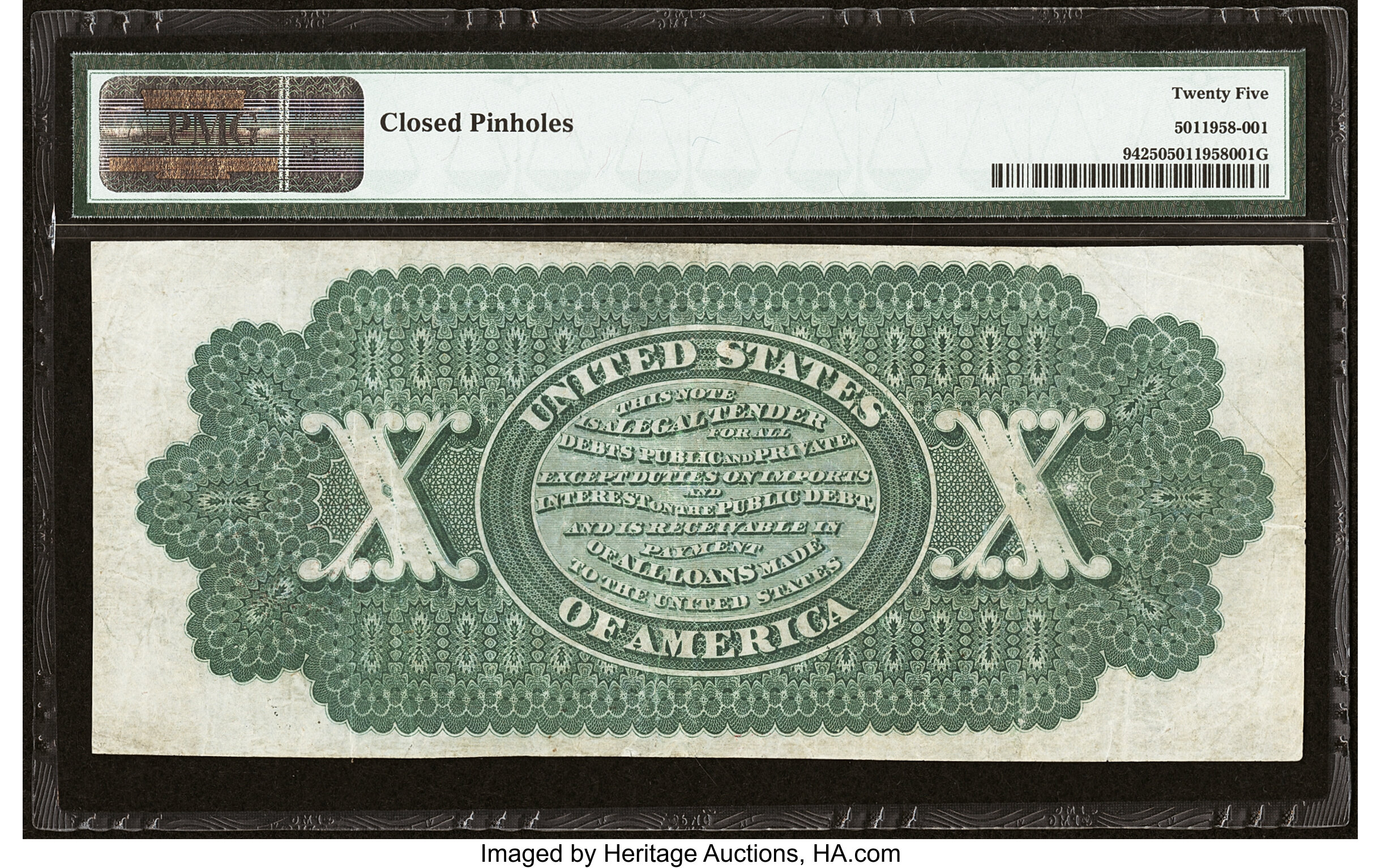 image for: Fr. 94 $10 1862 Legal Tender PMG Very Fine 25....