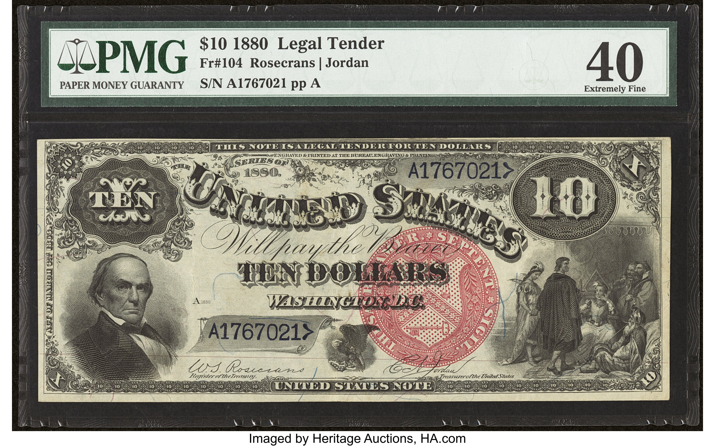 image for: Fr. 104 $10 1880 Legal Tender PMG Extremely Fine 40....