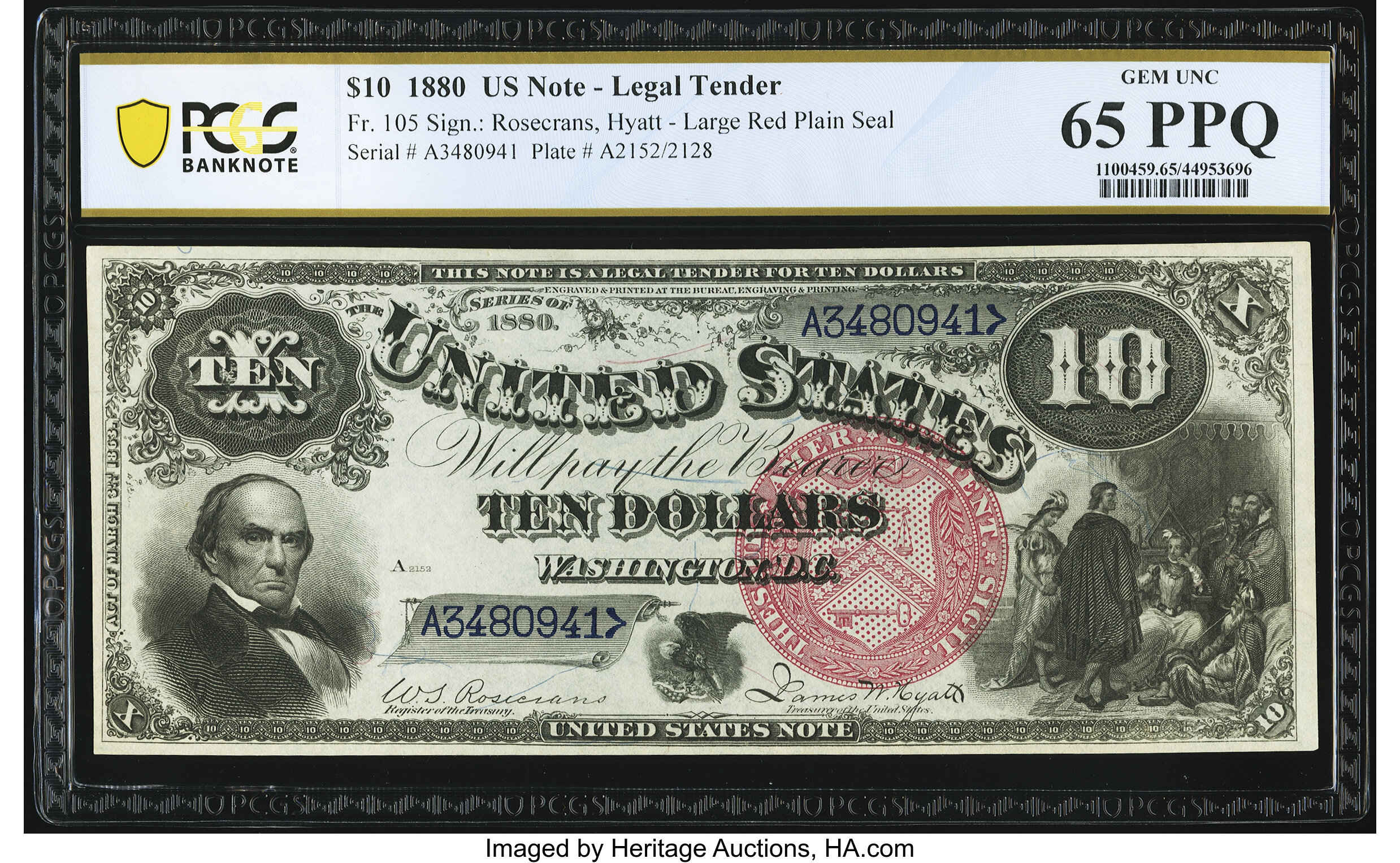 image for: Fr. 105 $10 1880 Legal Tender PCGS Banknote Gem Unc 65 PPQ....