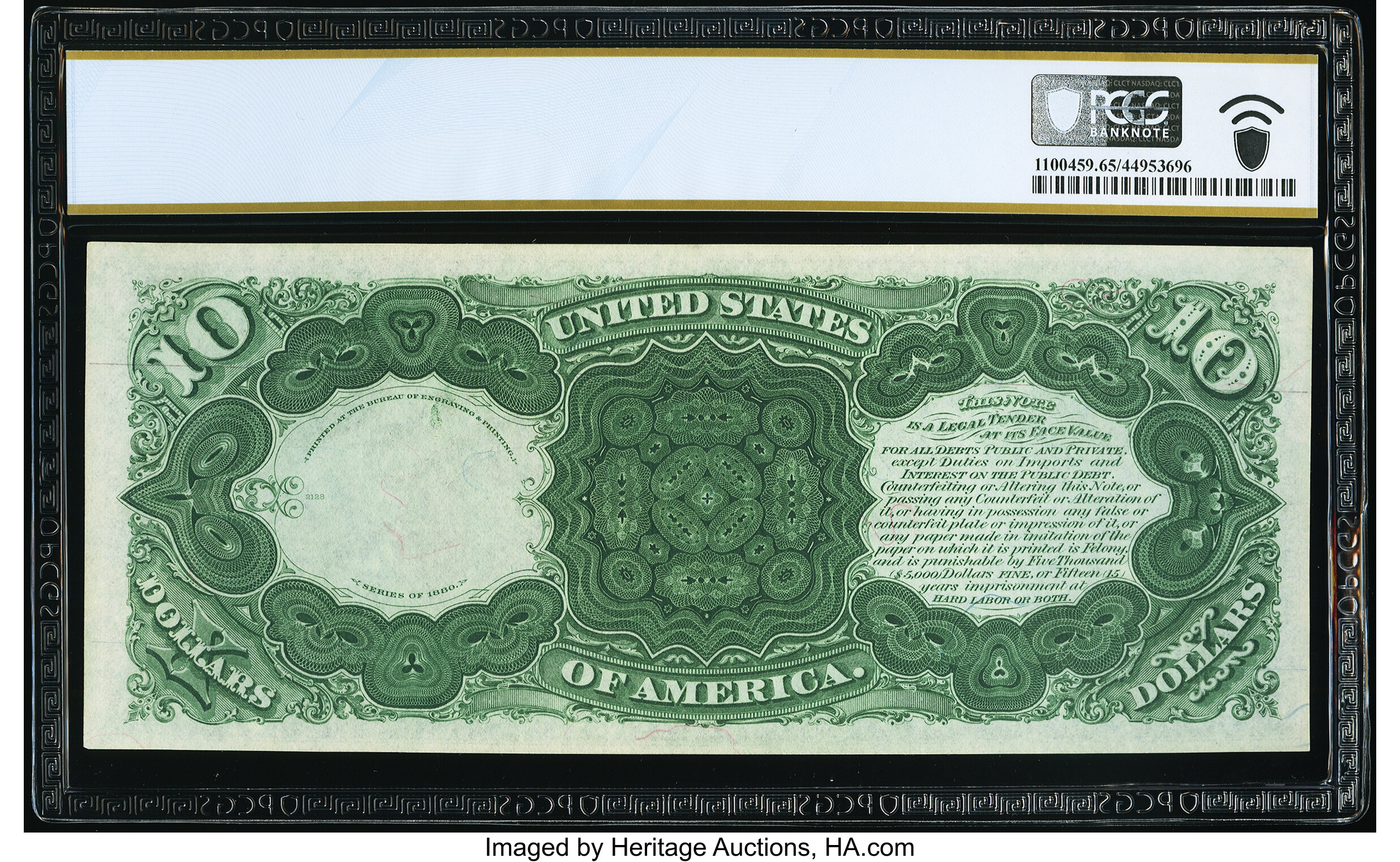 image for: Fr. 105 $10 1880 Legal Tender PCGS Banknote Gem Unc 65 PPQ....