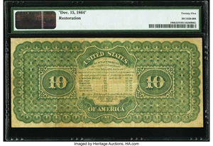 image for: Fr. 190b $10 1864 Compound Interest Treasury Note PMG Very Fine 25 Net....