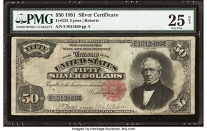 image for: Fr. 333 $50 1891 Silver Certificate PMG Very Fine 25 Net....