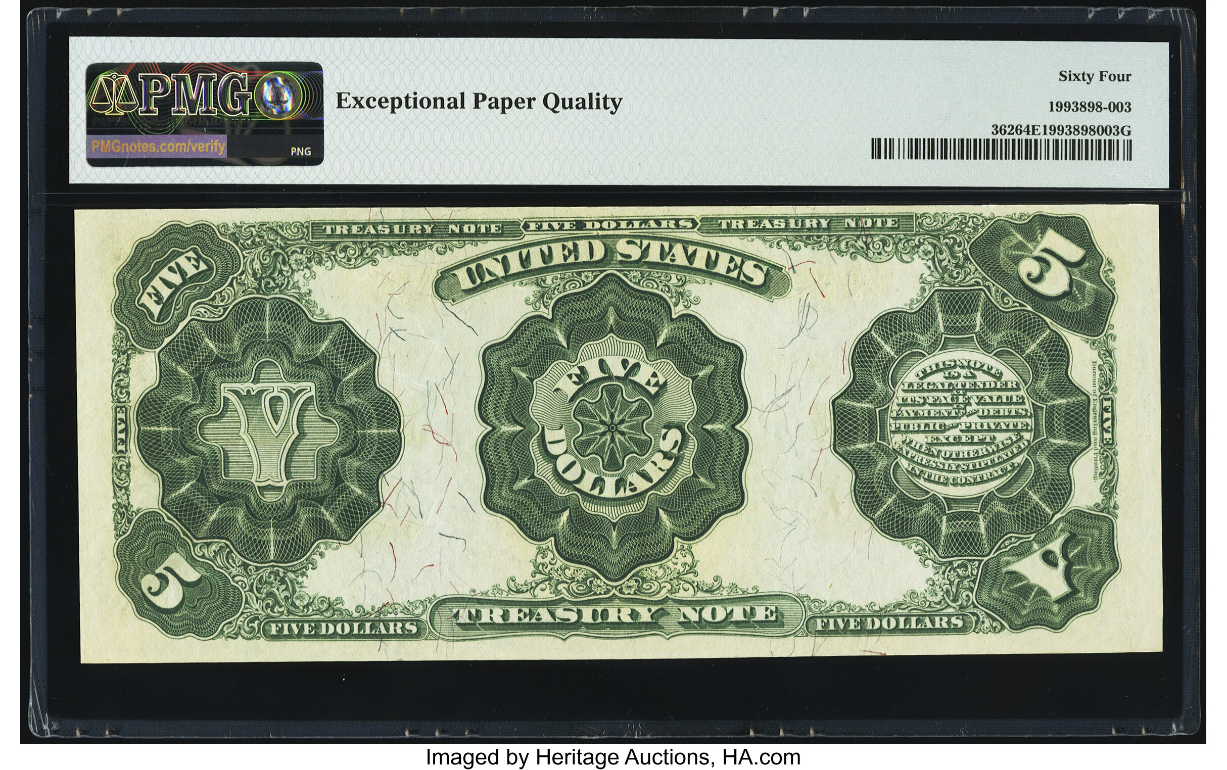 image for: Fr. 362 $5 1891 Treasury Note PMG Choice Uncirculated 64 EPQ....