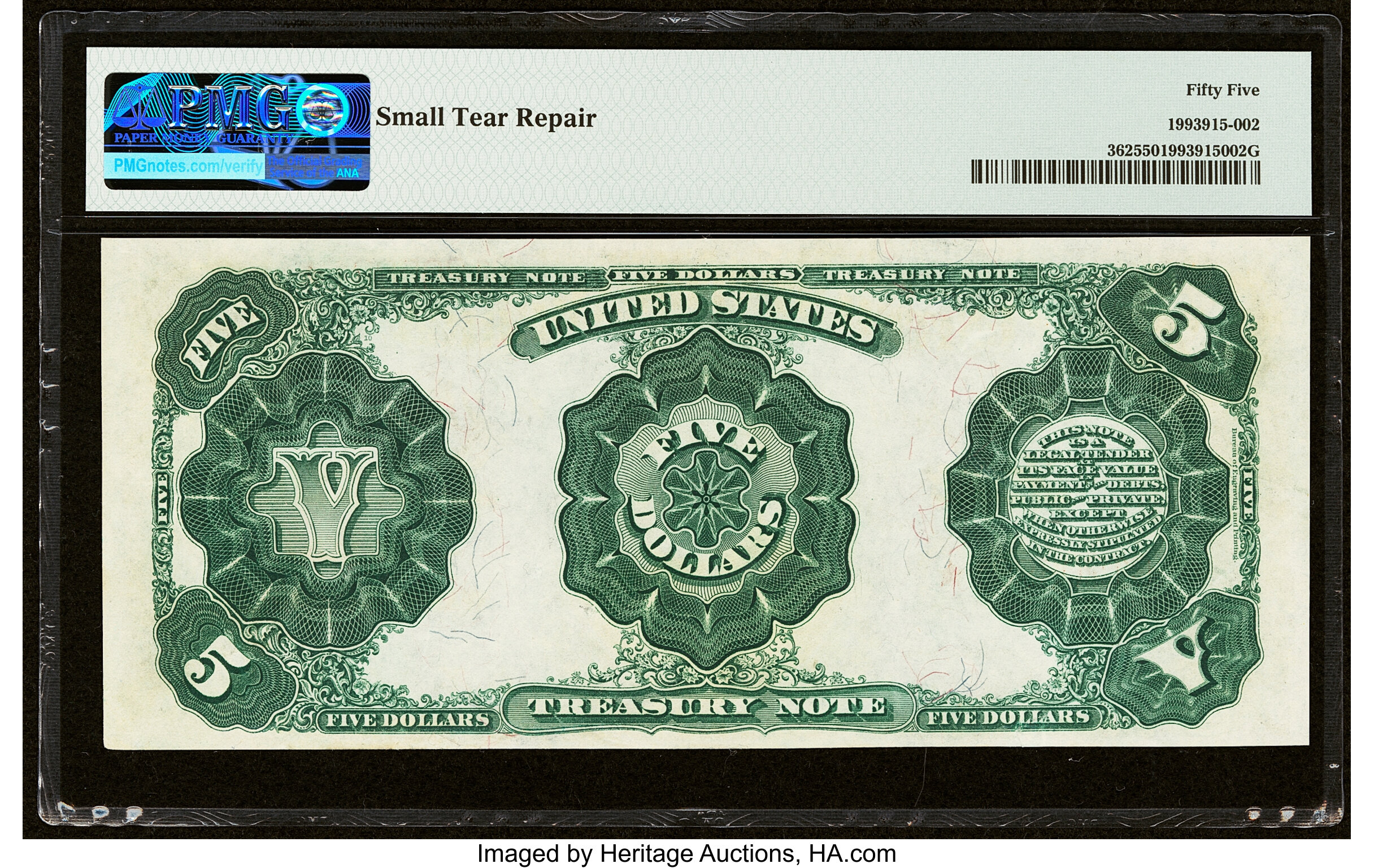 image for: Fr. 362 $5 1891 Treasury Note PMG About Uncirculated 55....