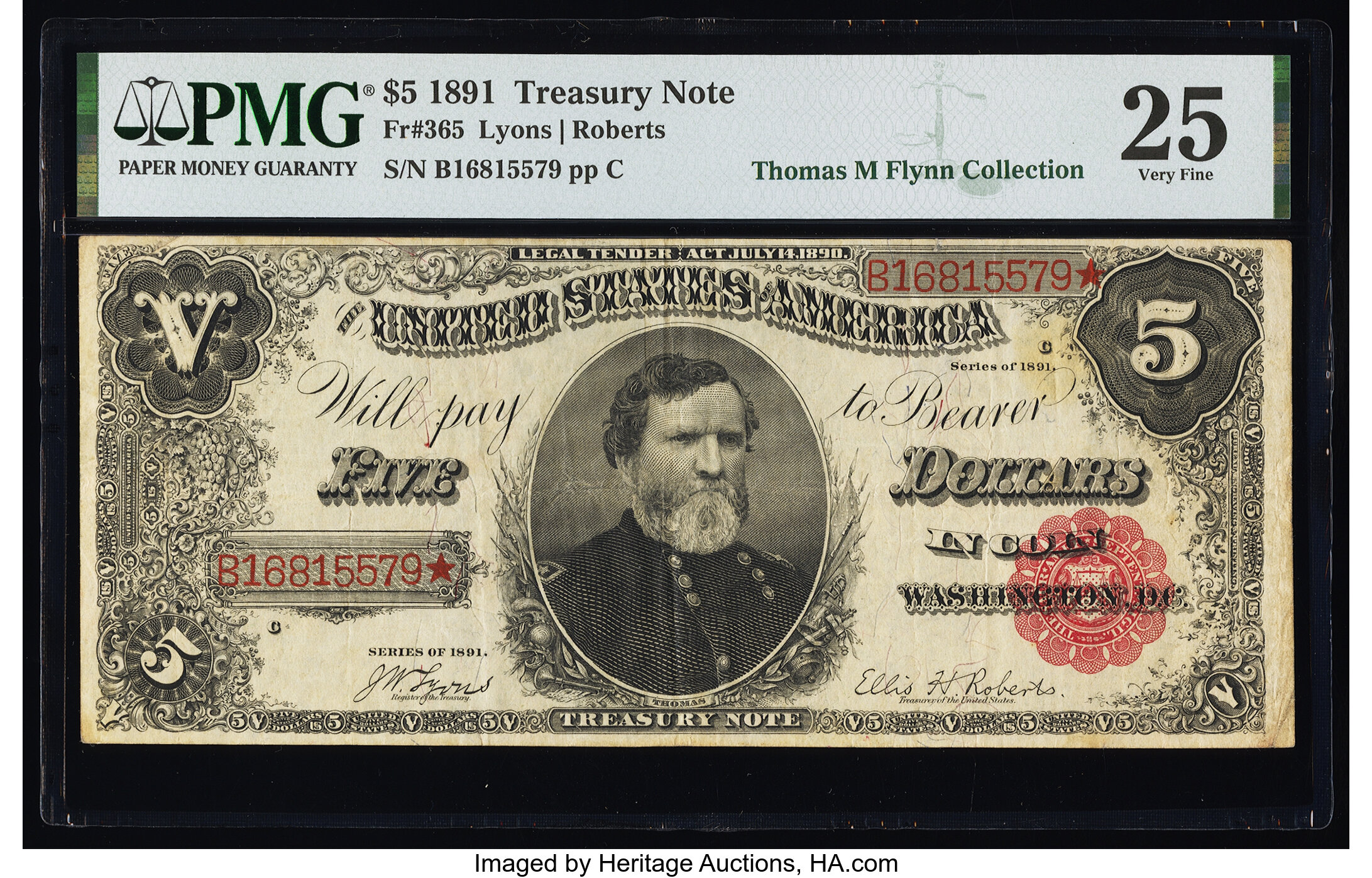 image for: Fr. 365 $5 1891 Treasury Note PMG Very Fine 25....