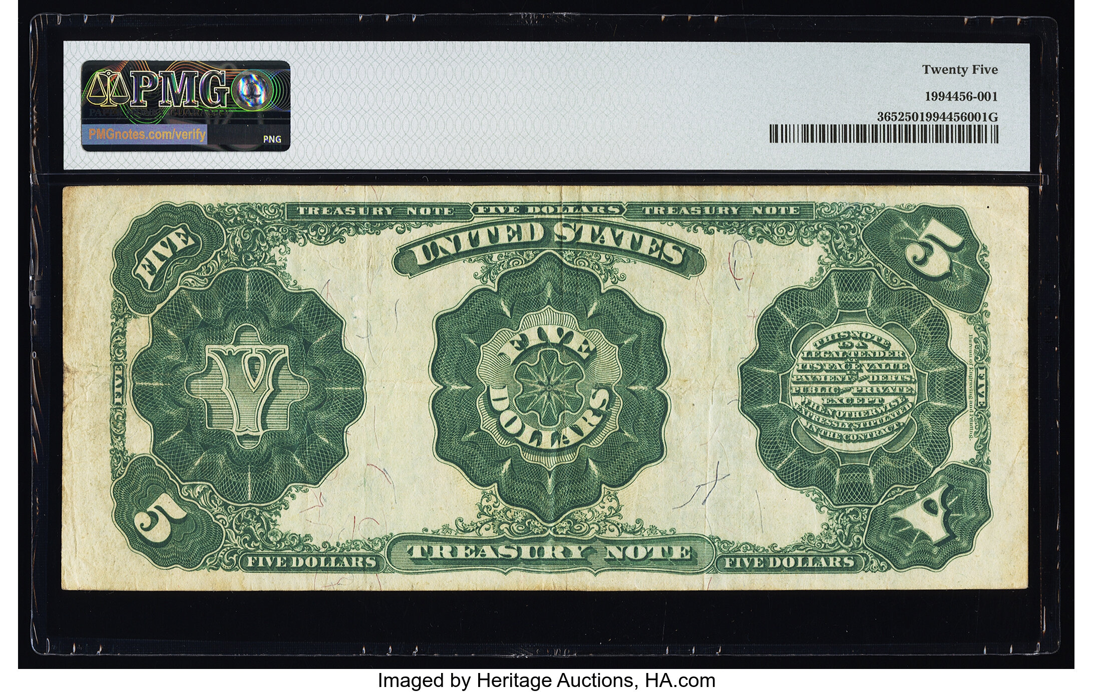image for: Fr. 365 $5 1891 Treasury Note PMG Very Fine 25....