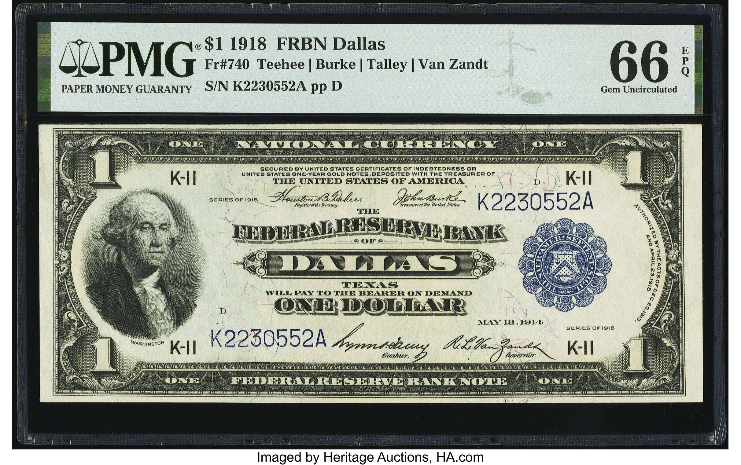 image for: Fr. 740 $1 1918 Federal Reserve Bank Note PMG Gem Uncirculated 66 EPQ....
