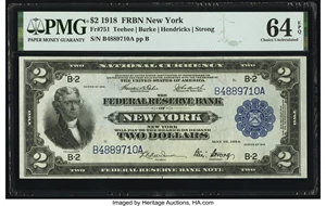 image for: Fr. 751 $2 1918 Federal Reserve Bank Note PMG Choice Uncirculated 64 EPQ....