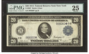 image for: Fr. 969* $20 1914 Federal Reserve Star Note PMG Very Fine 25....