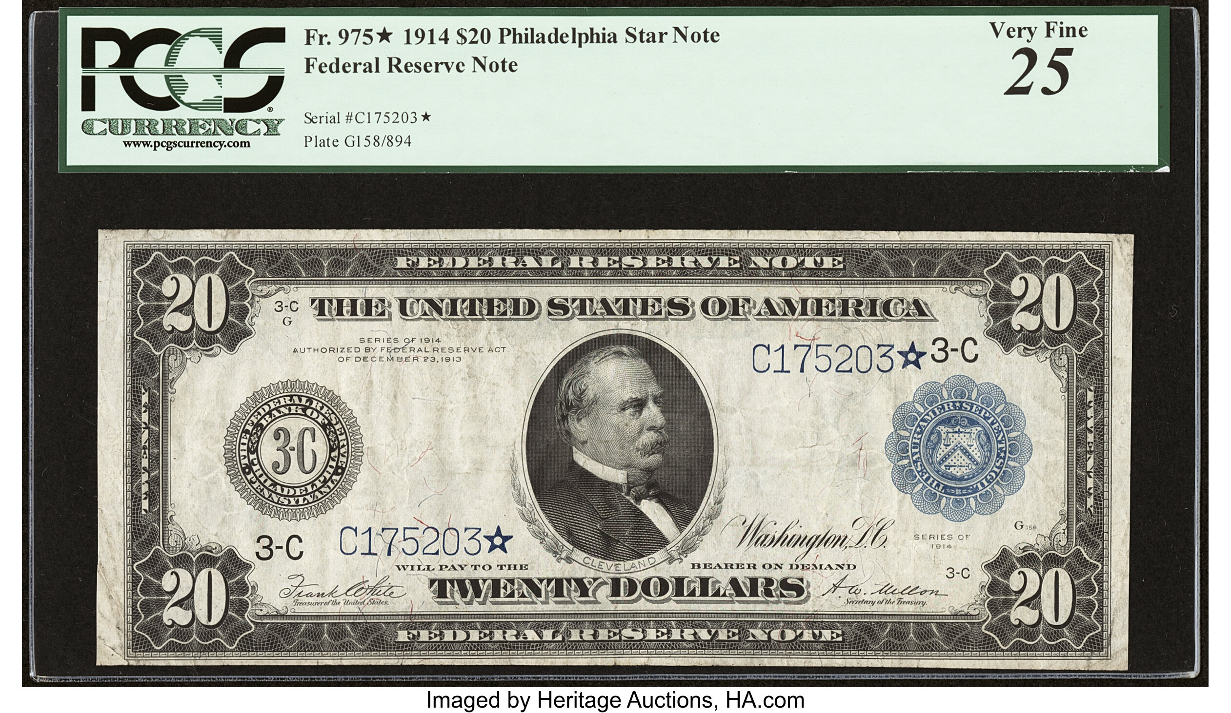 image for: Fr. 975* $20 1914 Federal Reserve Star Note PCGS Very Fine 25....