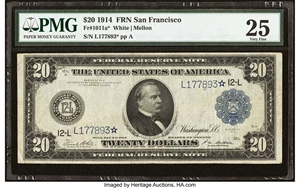 image for: Fr. 1011a* $20 1914 Federal Reserve Star Note PMG Very Fine 25....